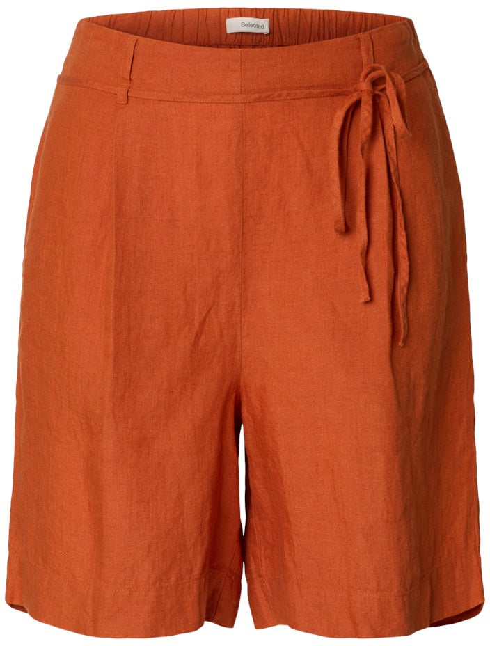 Selected Femme - SLFLINNA HW LINEN STRING SHORTS B - 16101387 - Potters Clay Oranje