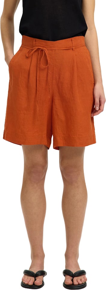 Selected Femme - SLFLINNA HW LINEN STRING SHORTS B - 16101387 - Potters Clay Oranje
