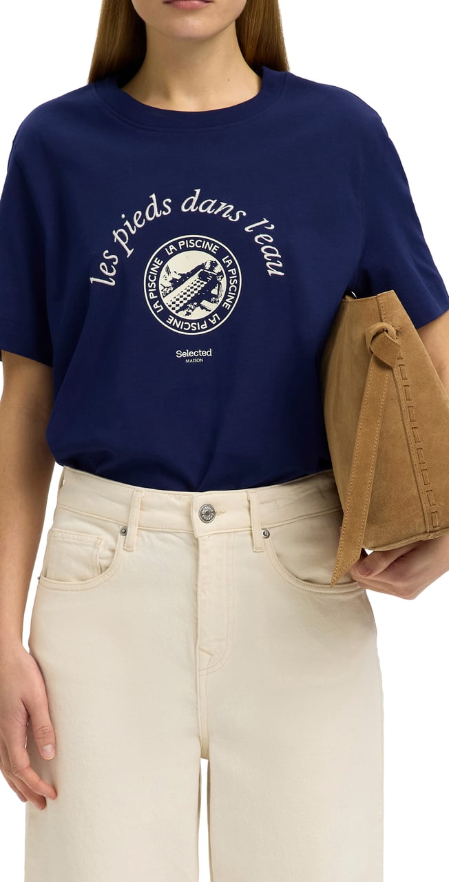 Selected Femme Selected Femme - SLFELISA SS TEE - 16101473 - Ocean Cavern Egret Blauw