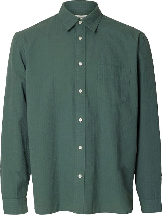 Selected Homme Camicia Reg Freddie Solid Seersucker Balsam Green Divers