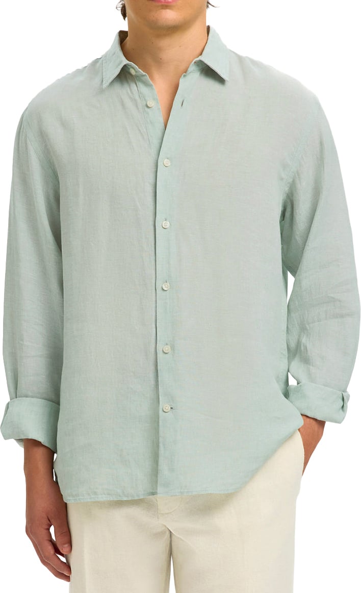 Selected Homme Camicia Regkylian Linen Aqua Gray Divers