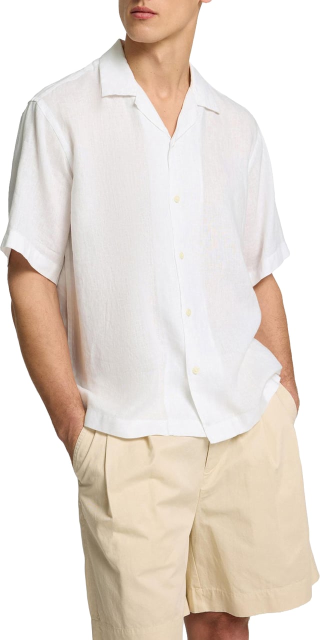 Selected Homme Camicia Ss Kylian Resort Linen Bianca Wit