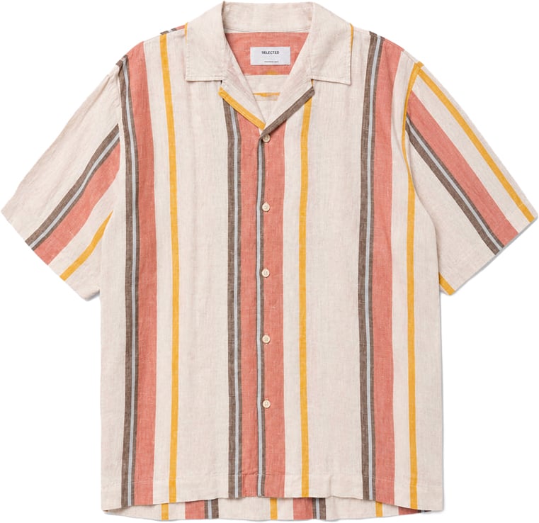 Selected Homme Camicia Ss Kylian Resort Linen Multi Divers