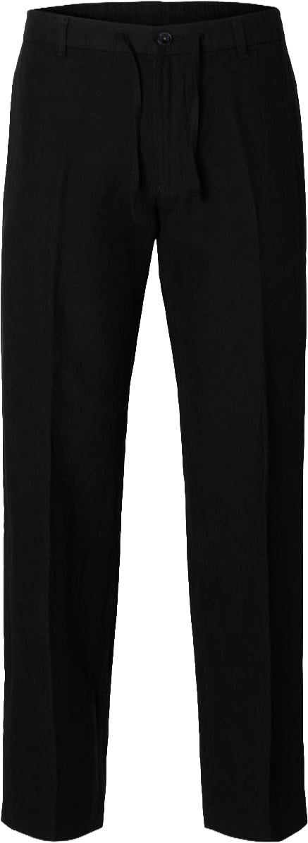 Selected Homme Pantalone Leroy Straight Linen Blend Nero Zwart