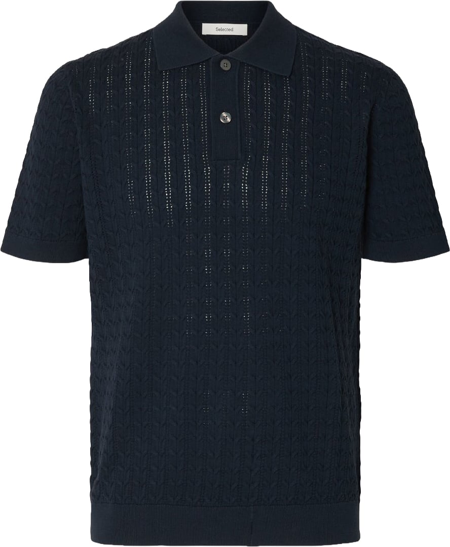 Selected Homme Polo Mattis Knit New Cable Blu Blauw