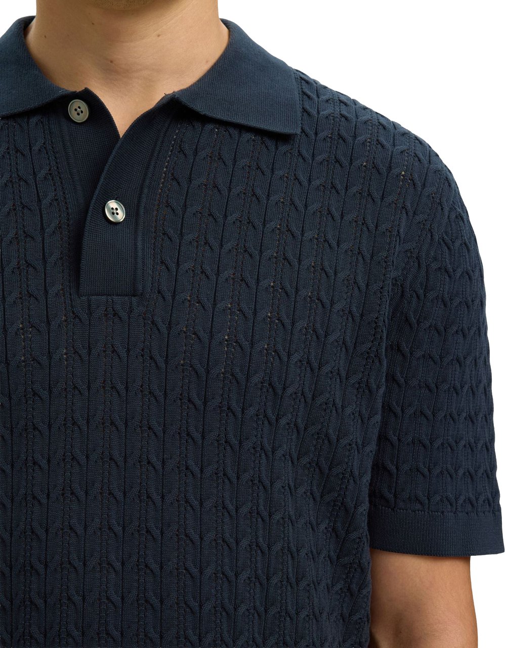 Selected Homme Polo Mattis Knit New Cable Blu Blauw