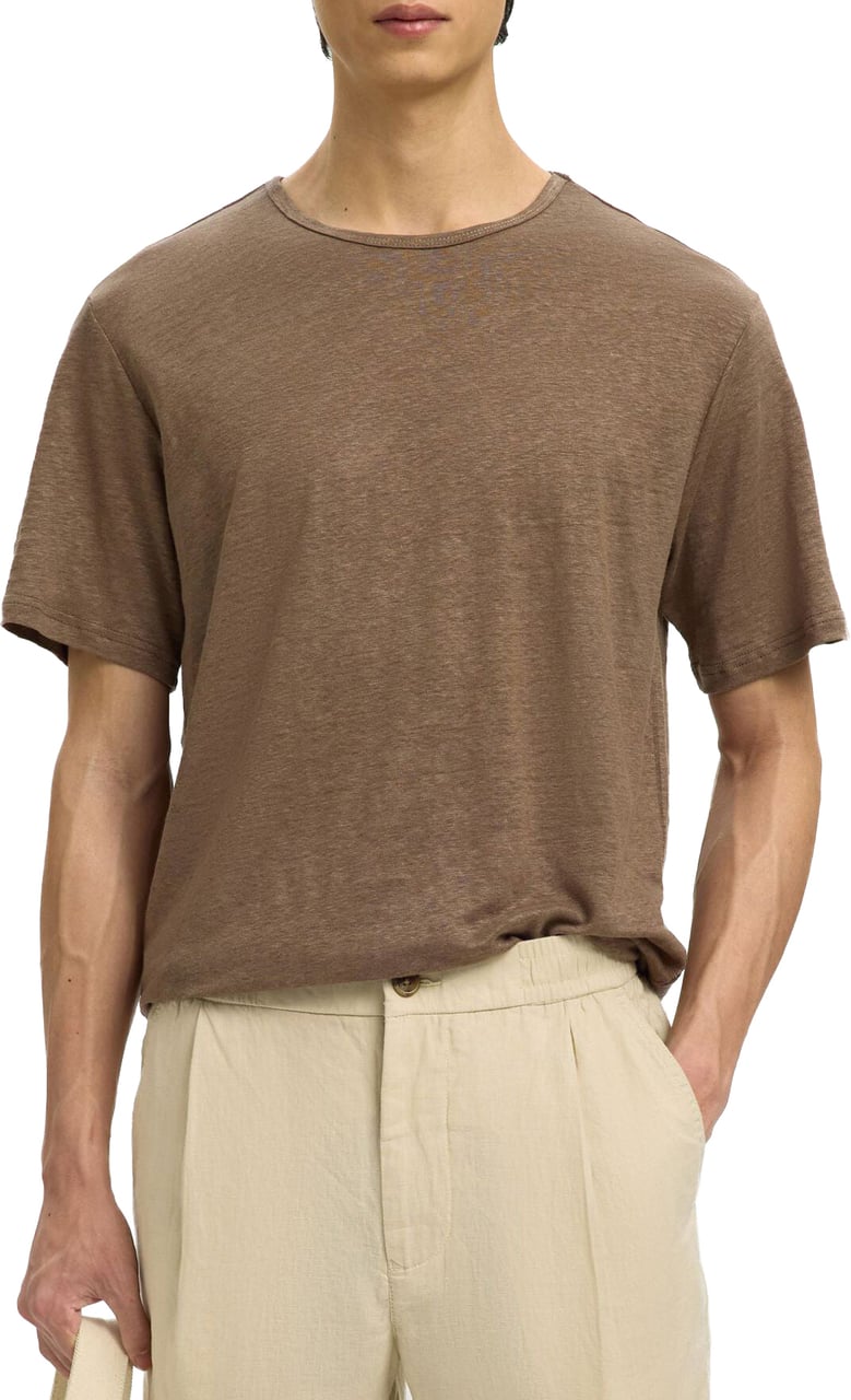 Selected Homme T-Shirt Bet Linen Chocolate Chip Divers