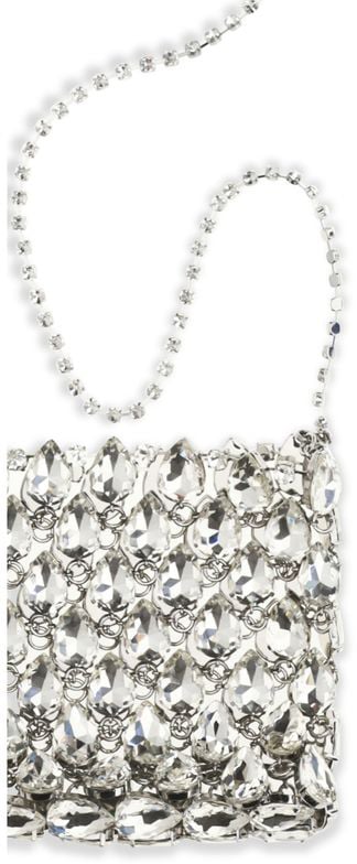 Self-Portrait Silver Crystal Chainmail Grid Mini Handbag Zilver