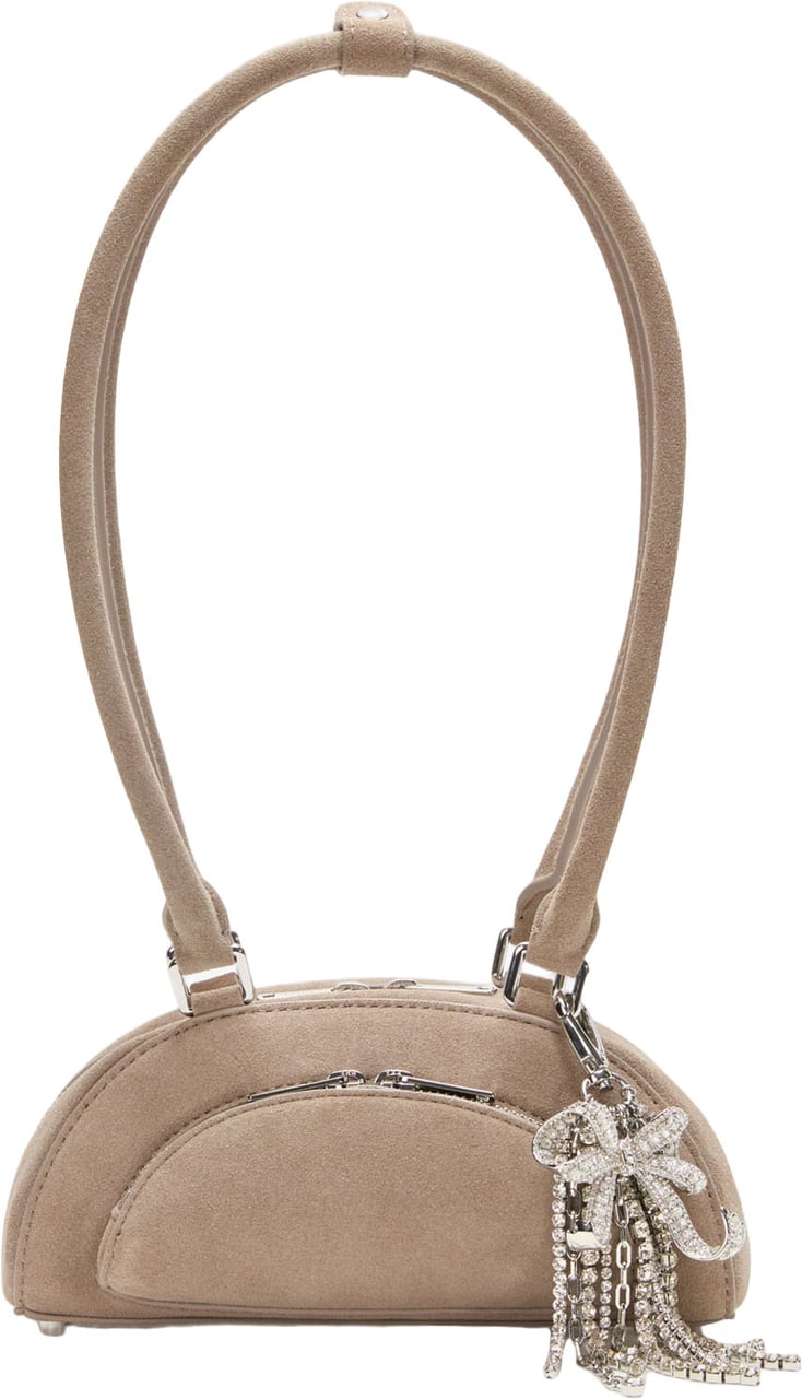 Self-Portrait Mini Taupe Suede Shoulder Bag With Detachable Bow Charm Neutraal