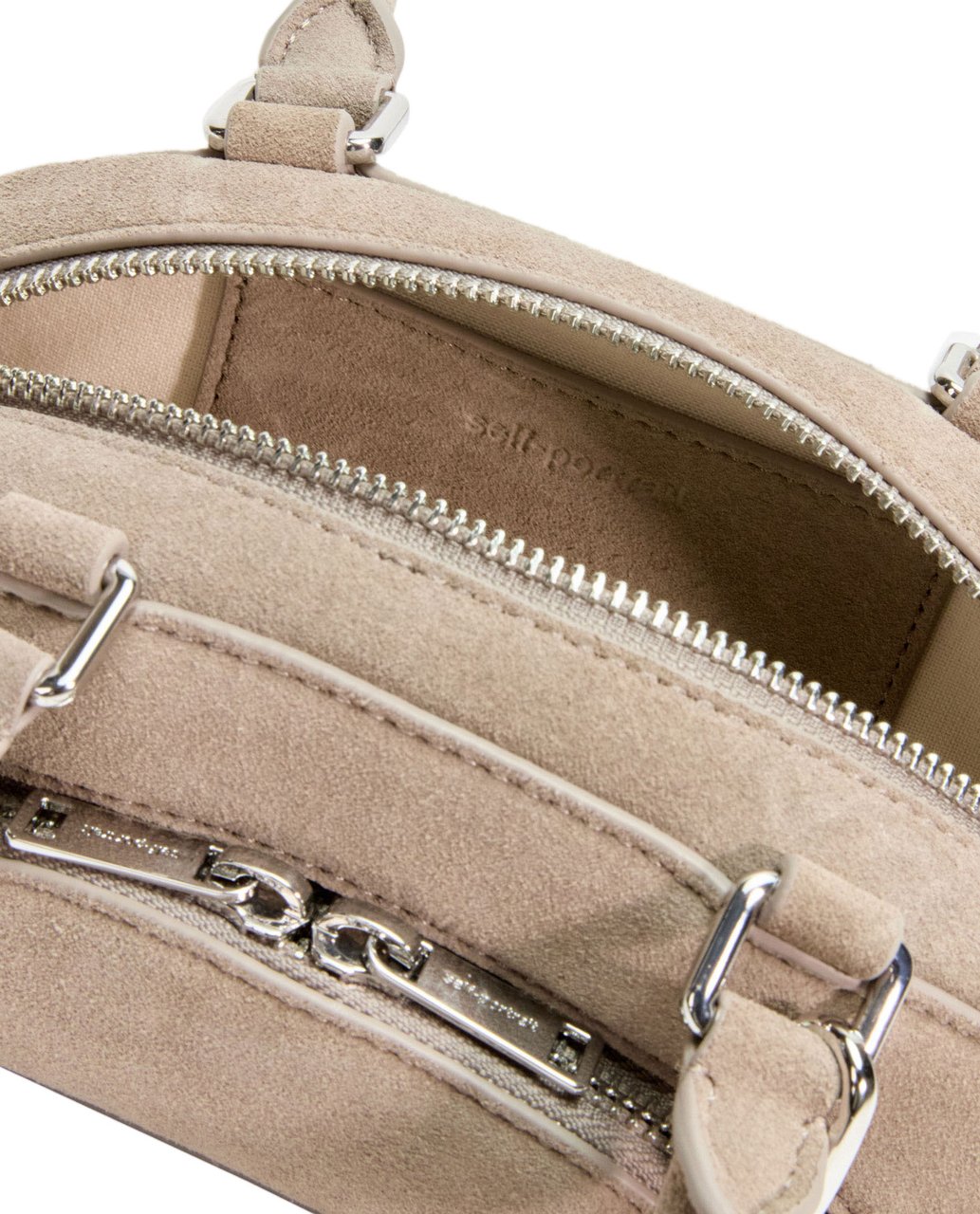 Self-Portrait Mini Taupe Suede Shoulder Bag With Detachable Bow Charm Neutraal