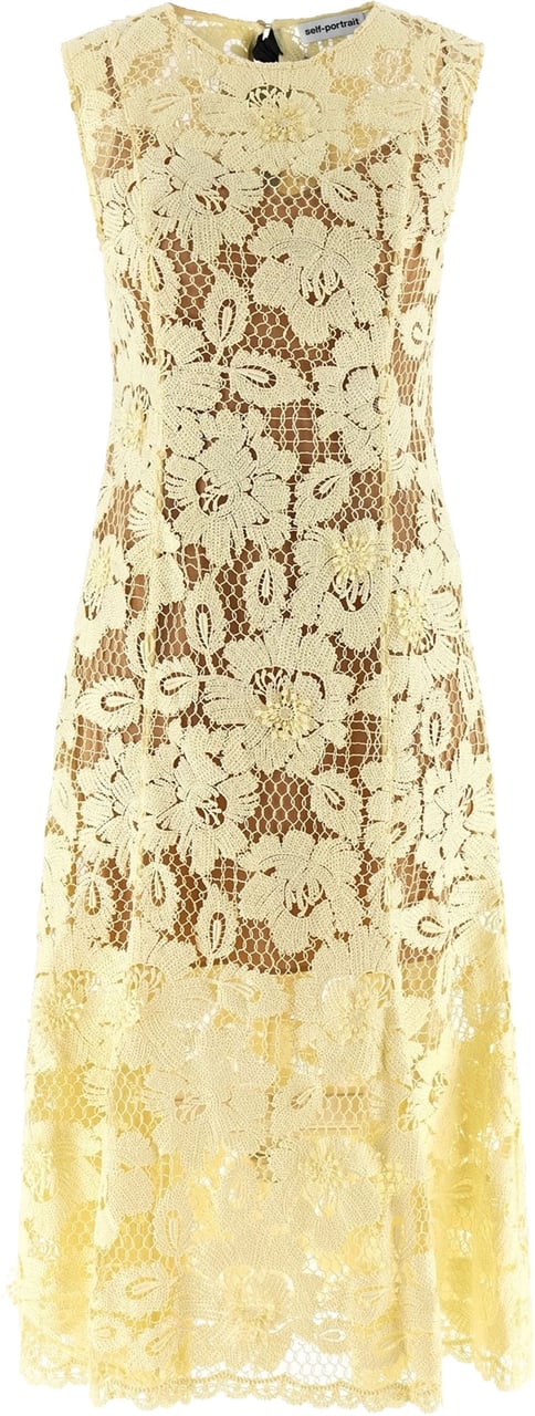 Self-Portrait Yellow Lace Midi Dress Geel