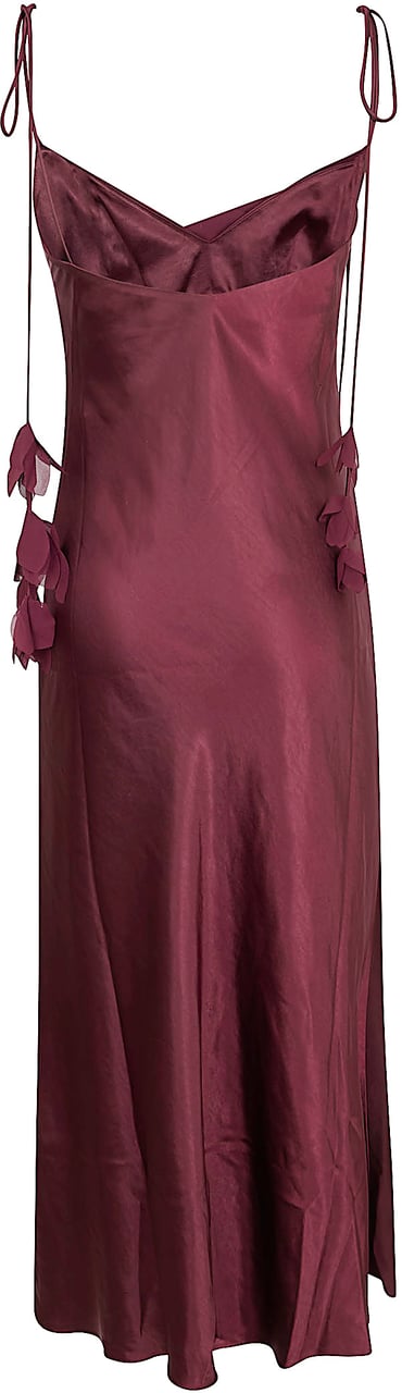 SELF-PORTRAIT BURGUNDY SATIN FLOWER MIDI DRESS Rood