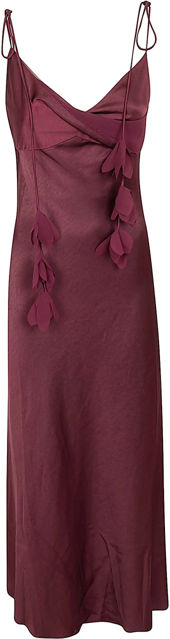 SELF-PORTRAIT BURGUNDY SATIN FLOWER MIDI DRESS Rood