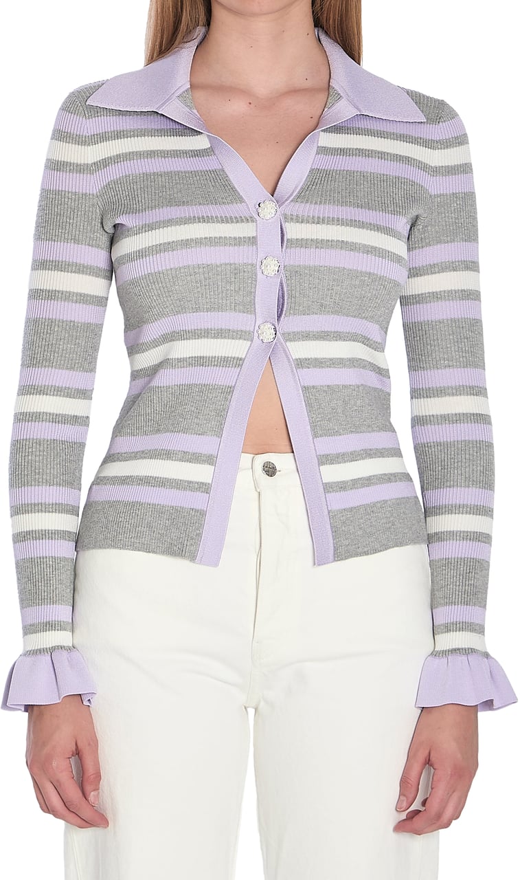 Self-Portrait Striped knit top Grijs