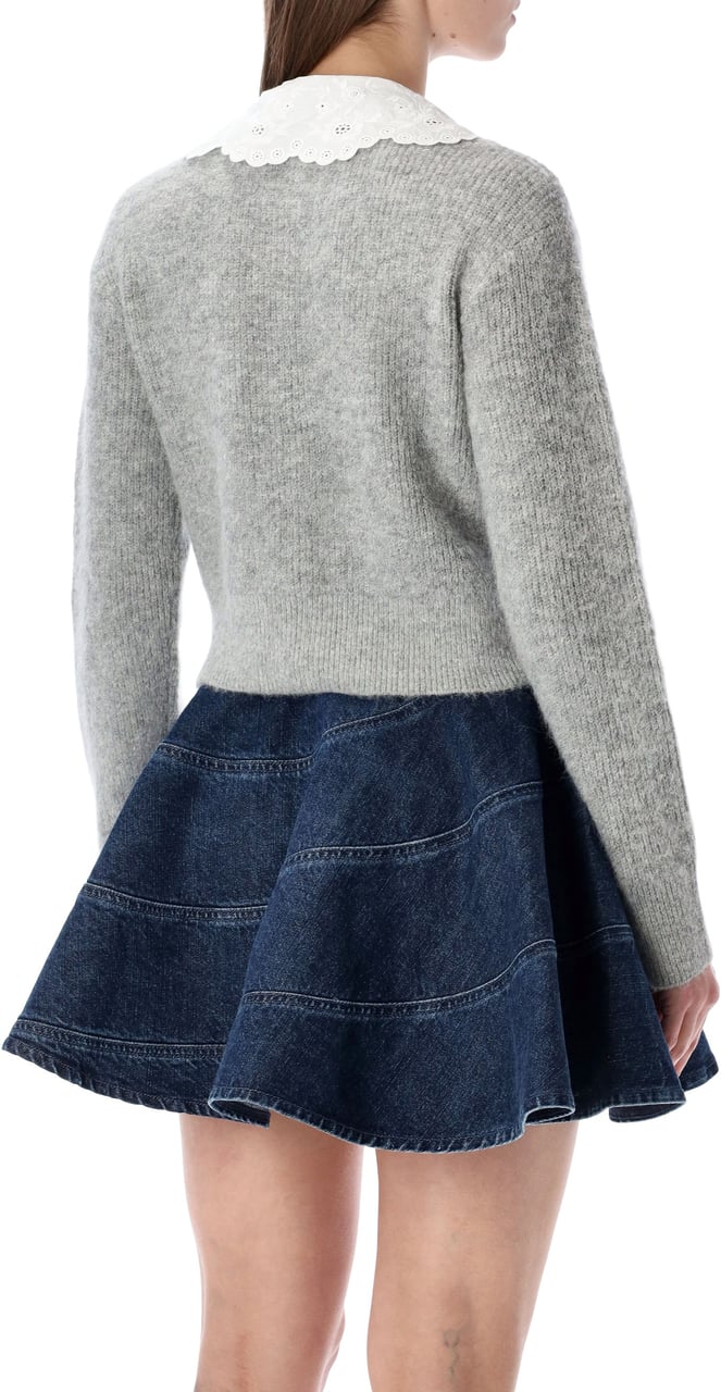 Self-Portrait Cardigan Romantic Collar Grigio Lichtgrijs