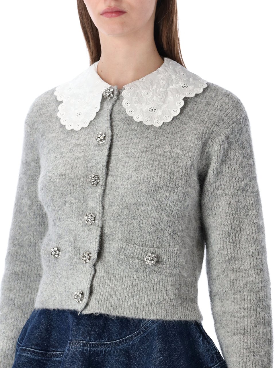 Self-Portrait Cardigan Romantic Collar Grigio Lichtgrijs