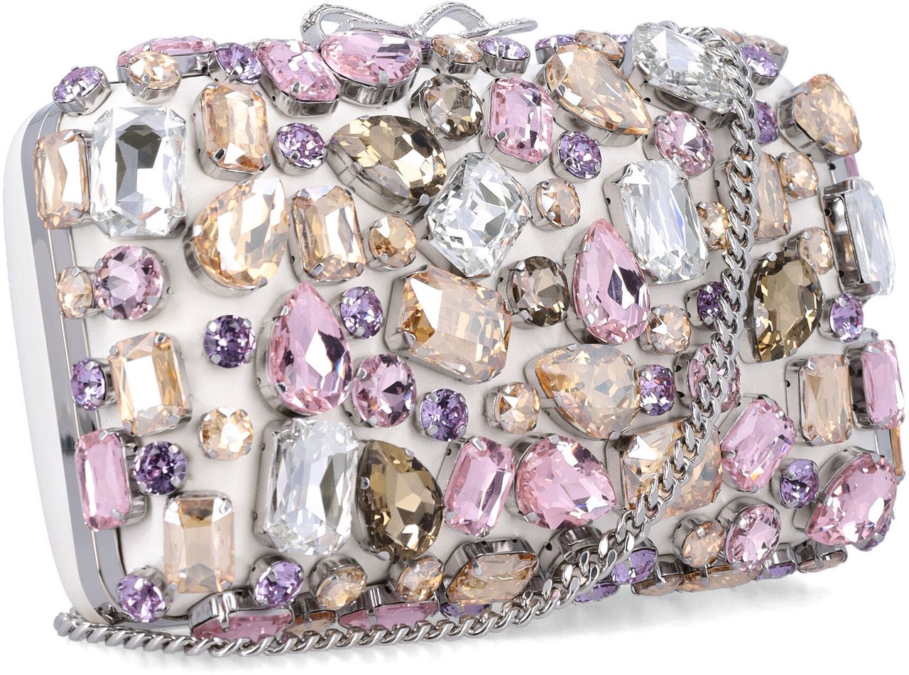 Self-Portrait Multicolor Crystal Clutch White Multi Coloured Wit