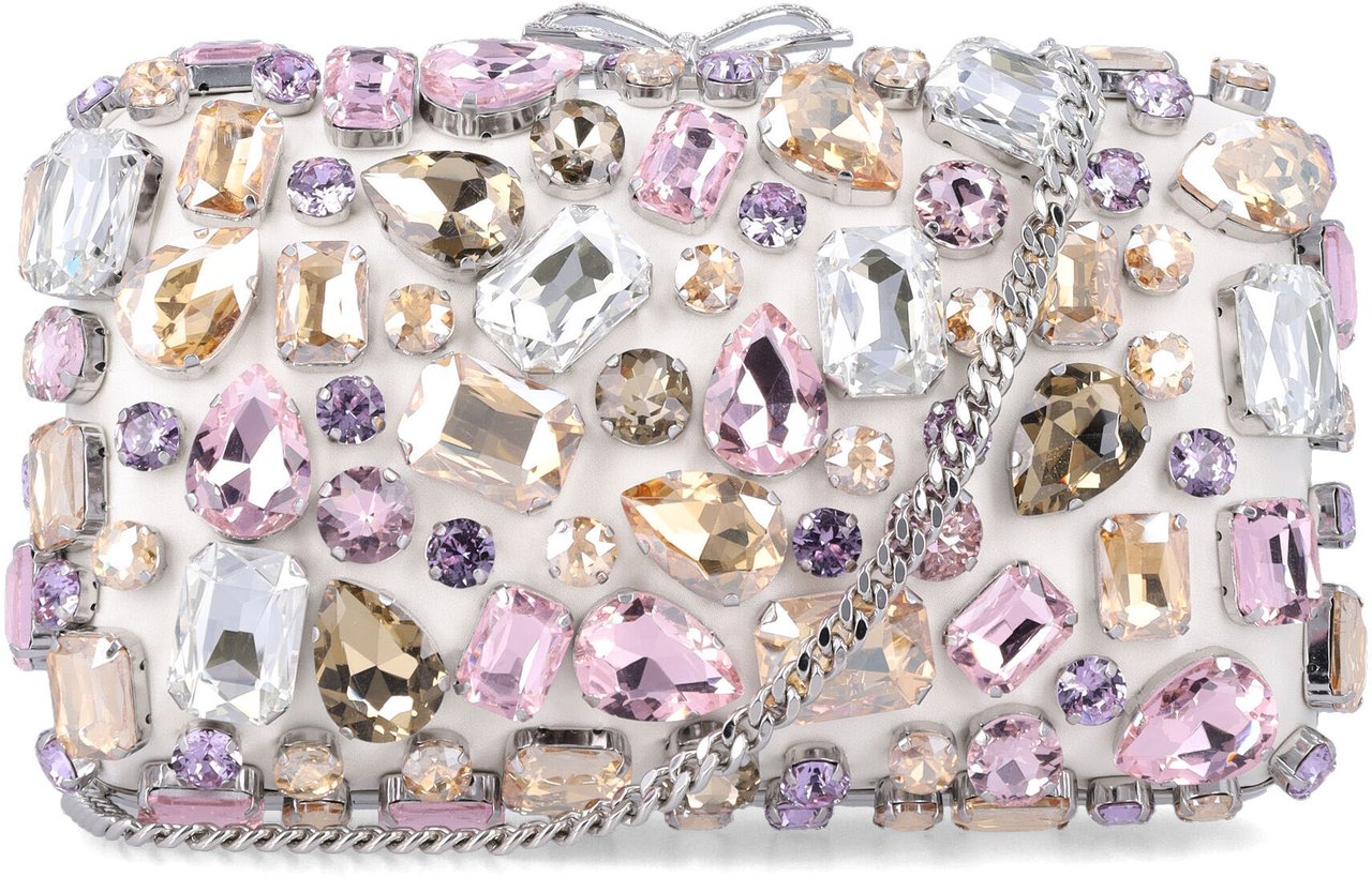 Self-Portrait Multicolor Crystal Clutch White Multi Coloured Wit
