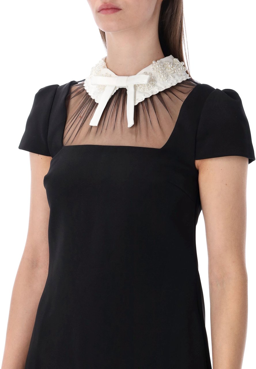 Self-Portrait Bow Collar Mini Dress Nero Zwart