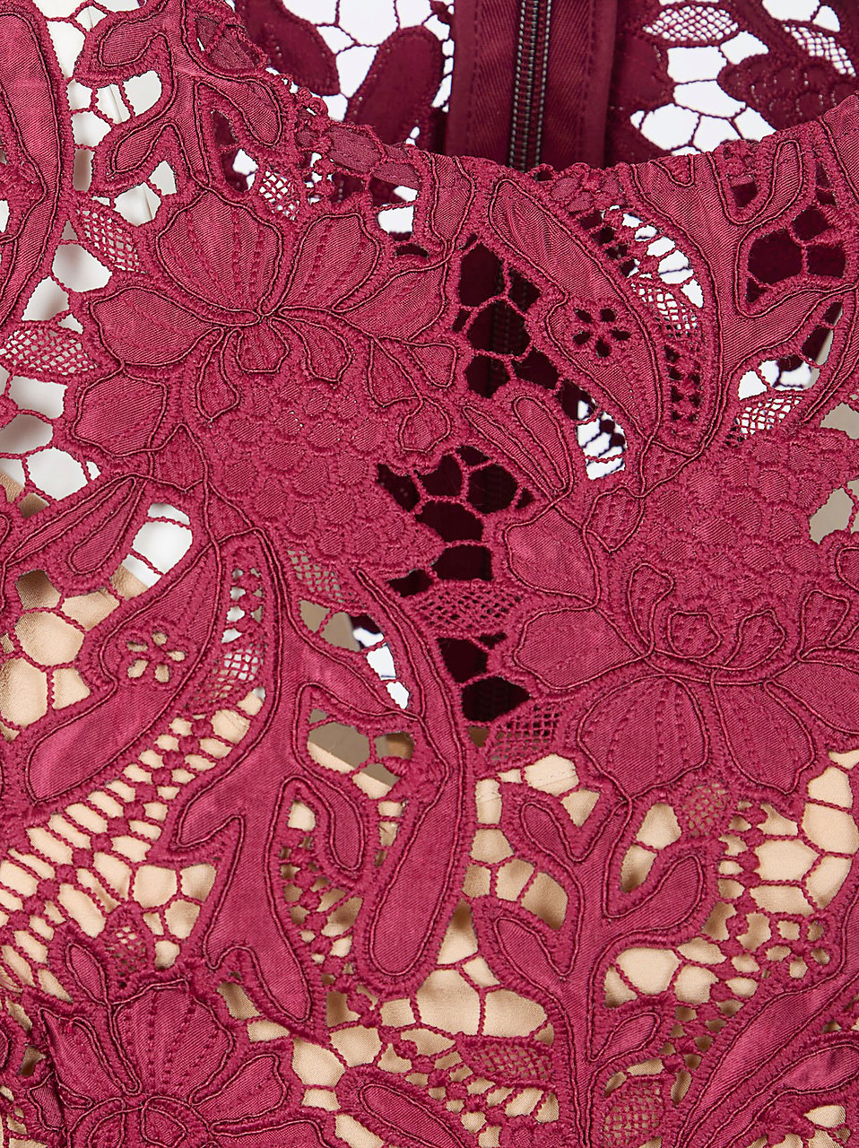 SELF-PORTRAIT BURGUNDY GUIPURE LACE MIDI DRESS Rood