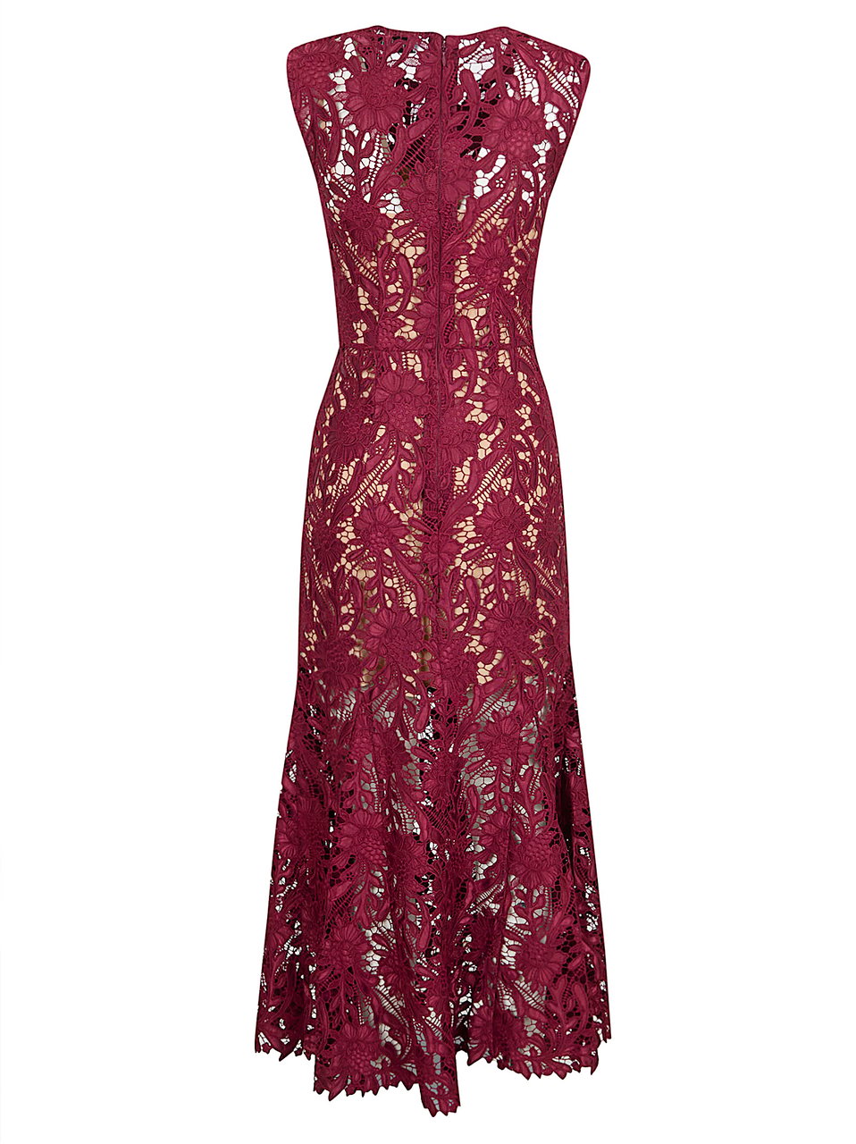 SELF-PORTRAIT BURGUNDY GUIPURE LACE MIDI DRESS Rood
