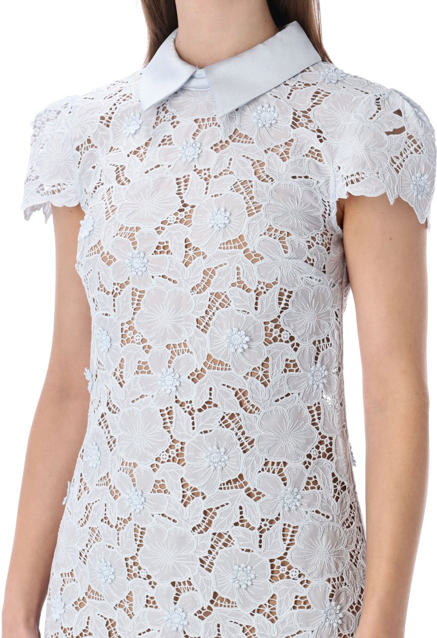 Self-Portrait Lace Mini Dress Light Blue Blu Wit