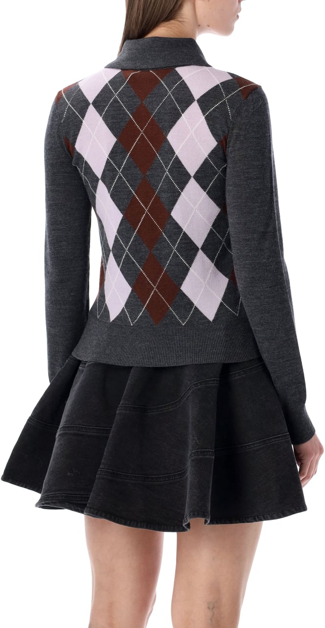 Self-Portrait Argyle Polo Knit Grigio Donkergrijs