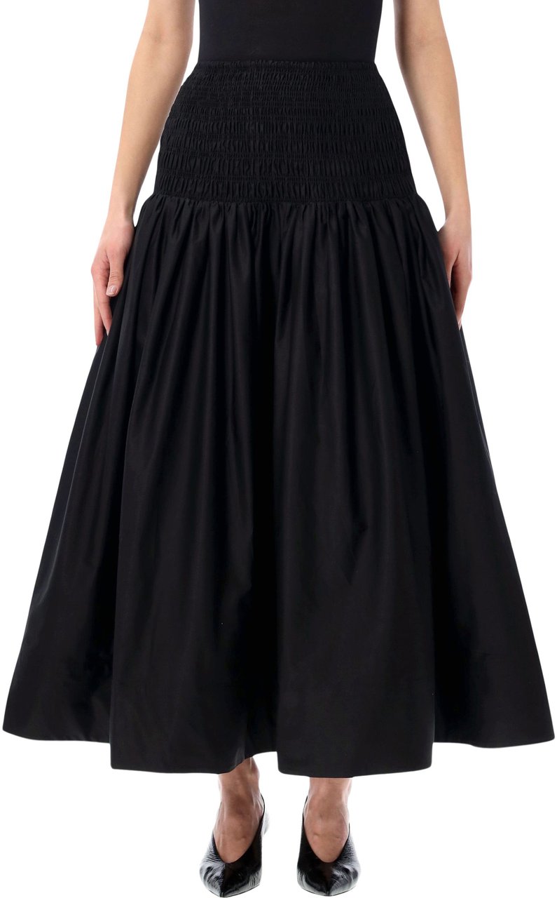 Self-Portrait Cotton Midi Skirt Nero Zwart