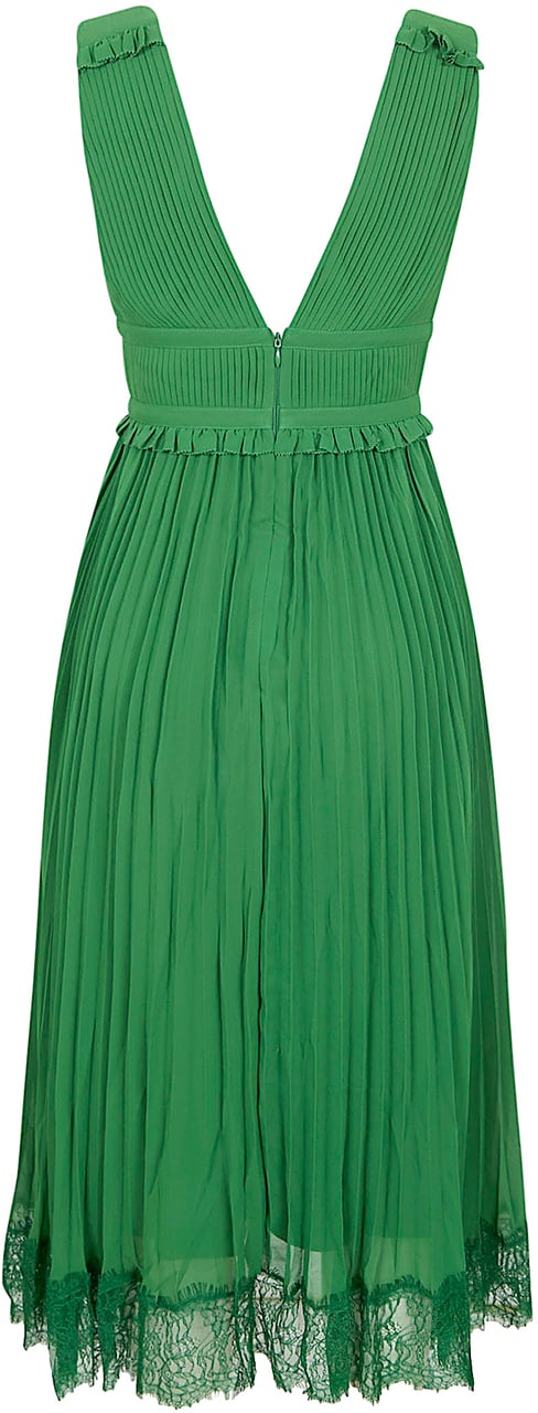 SELF-PORTRAIT GREEN CHIFFON MIDI DRESS Lime