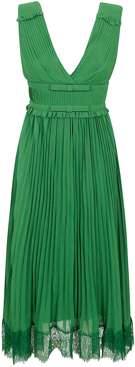SELF-PORTRAIT GREEN CHIFFON MIDI DRESS Lime