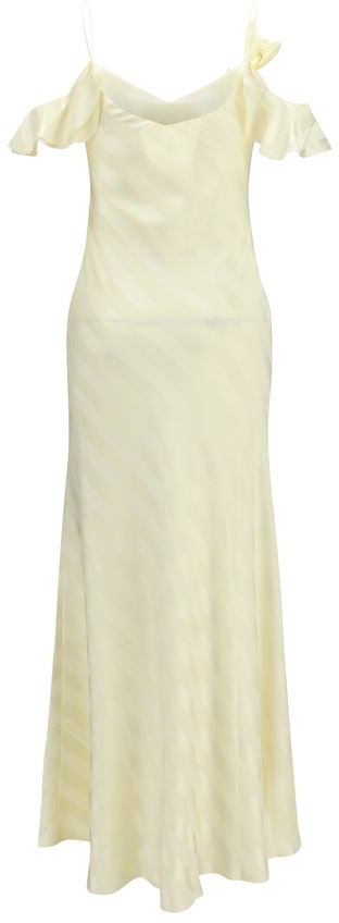 Self-Portrait Yellow Satin Striped Maxi Dress Grijs