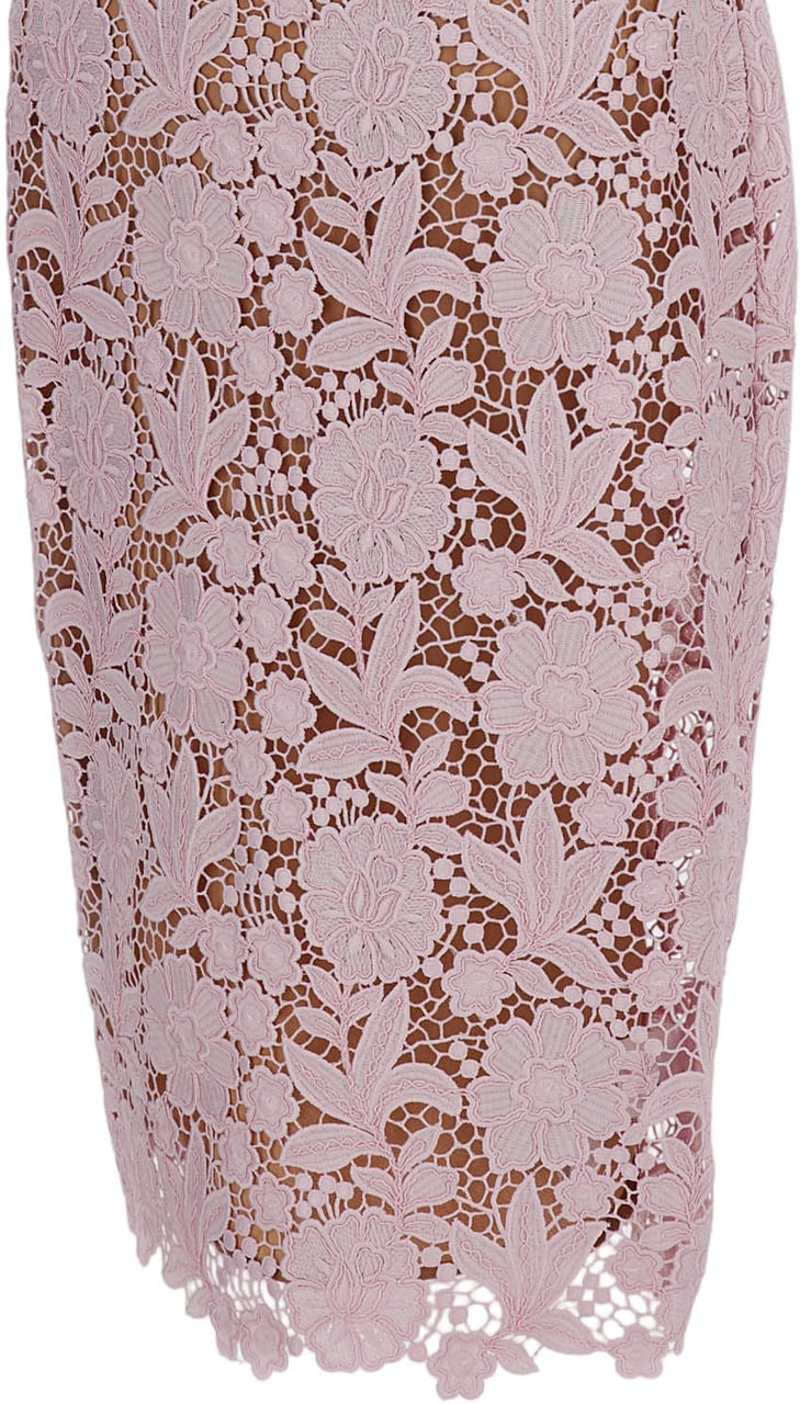 Self-Portrait Lace Overlay Midi Skirt with Scalloped Hem Roze