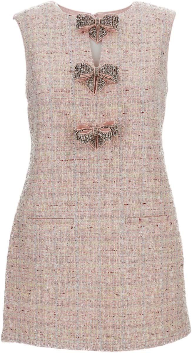 Self-Portrait Sequin Boucle Bow Mini Dress Roze