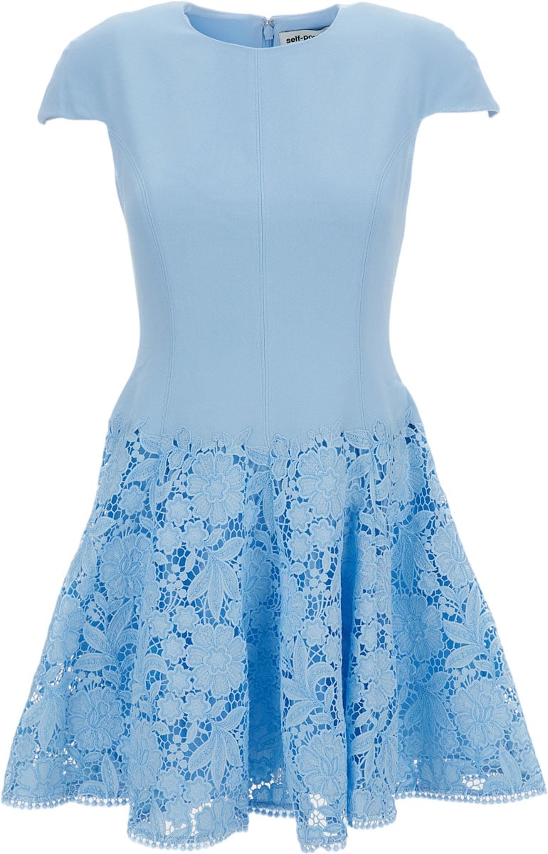 Self-Portrait Crepe Lace Mini Dress Blauw