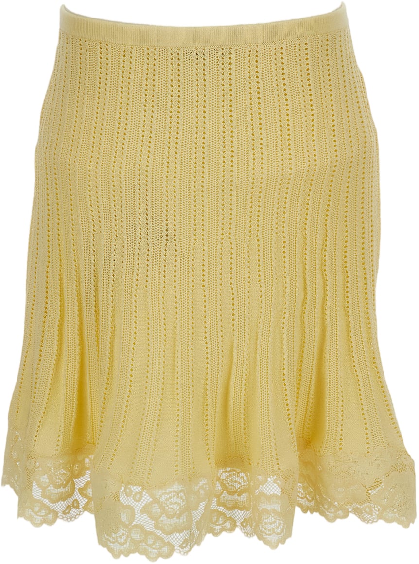 Self-Portrait Pointelle Knit Mini Skirt Geel