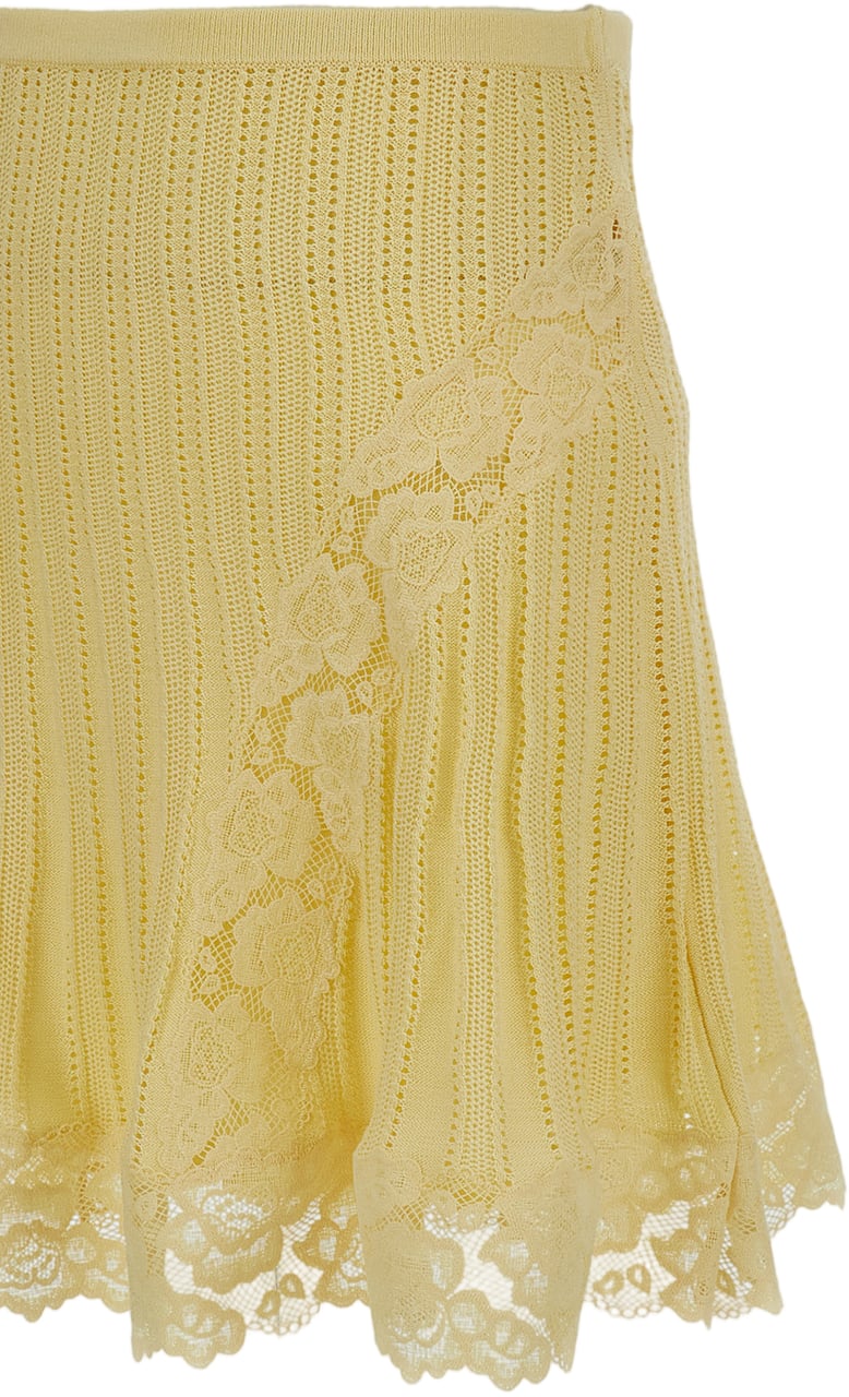Self-Portrait Pointelle Knit Mini Skirt Geel