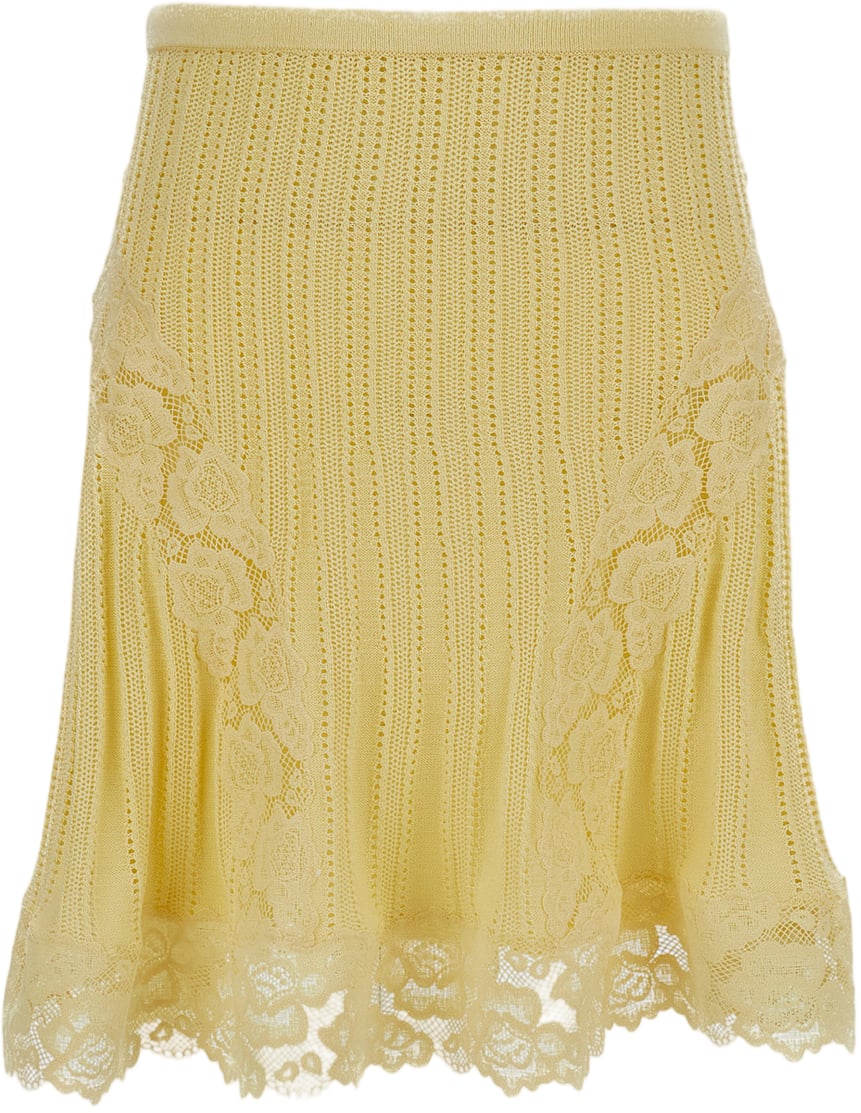Self-Portrait Pointelle Knit Mini Skirt Geel