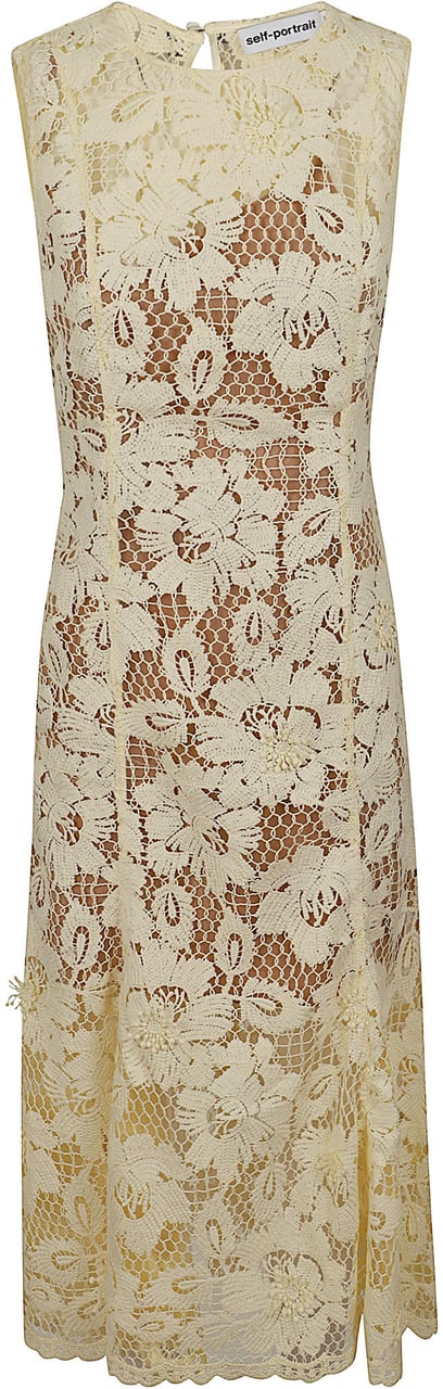 SELF-PORTRAIT YELLOW CROCHET LACE MIDI DRESS Oranje