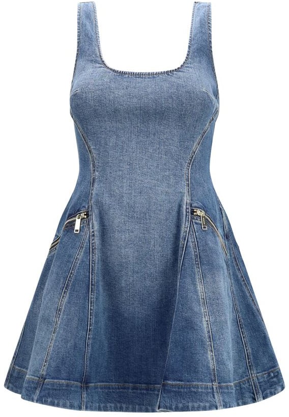 Self-Portrait Blue Cotton Casual Dress Blauw