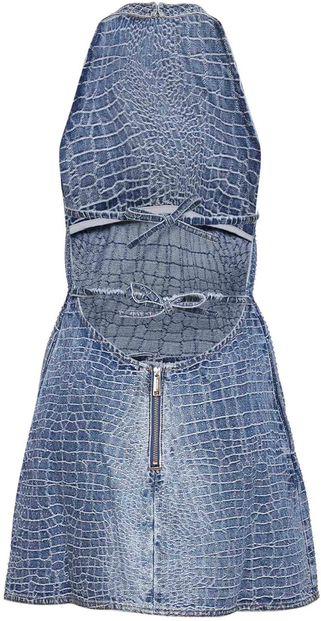 Self-Portrait Crocodile Denim Mini Dress Blauw