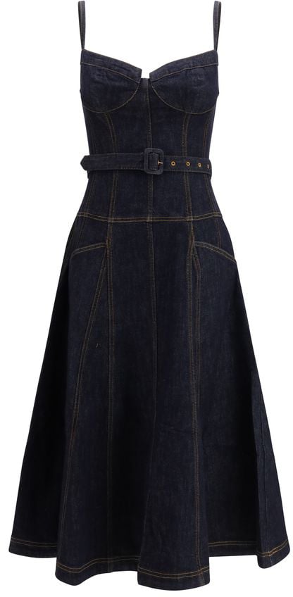 Self-Portrait Self-Portrait Blue Cotton Casual Dress Blauw
