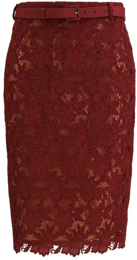 Self-Portrait Bordeaux Polyester Midi Skirt Maroon