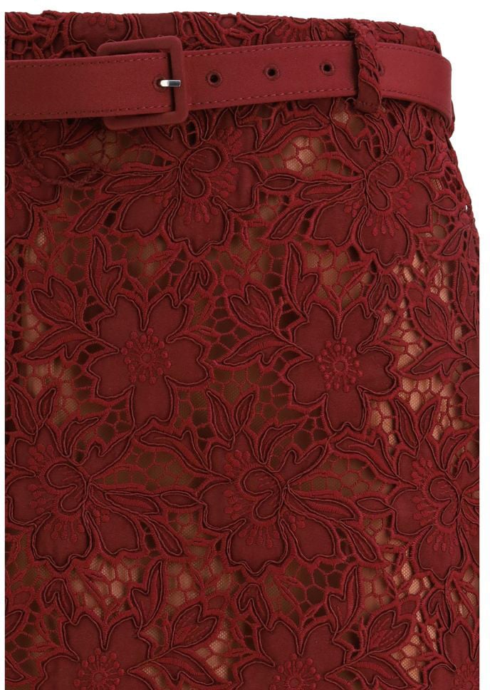 Self-Portrait Bordeaux Polyester Midi Skirt Maroon