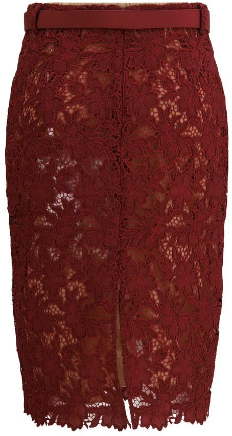 Self-Portrait Bordeaux Polyester Midi Skirt Maroon