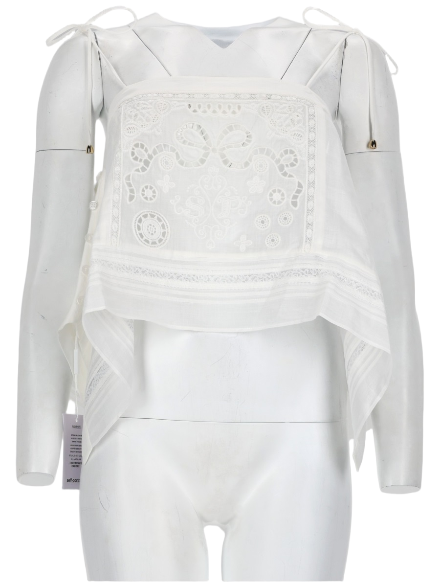 Self-Portrait Asymmetrical Sheer Overlay Embroidered Top Wit
