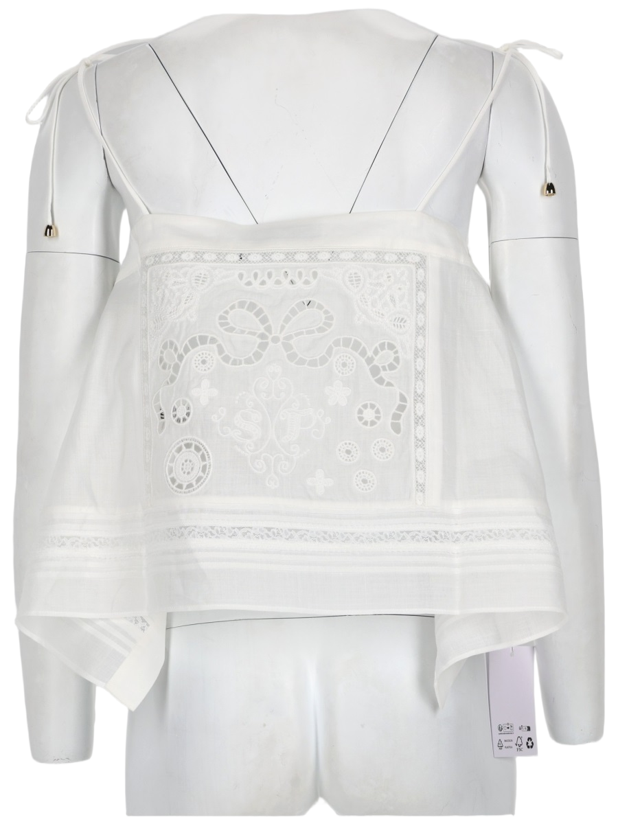 Self-Portrait Asymmetrical Sheer Overlay Embroidered Top Wit