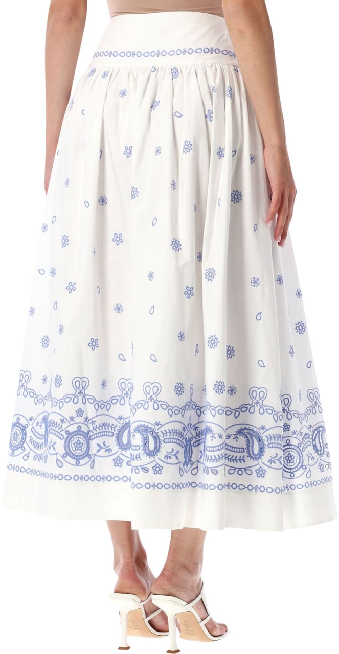 Self-Portrait Embroidered Midi Skirt White Blu Flower Wit