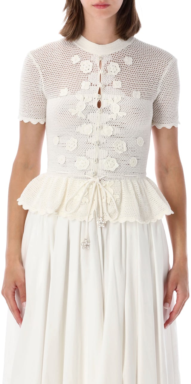 Self-Portrait Crochete Knit Floral Bianco Wit