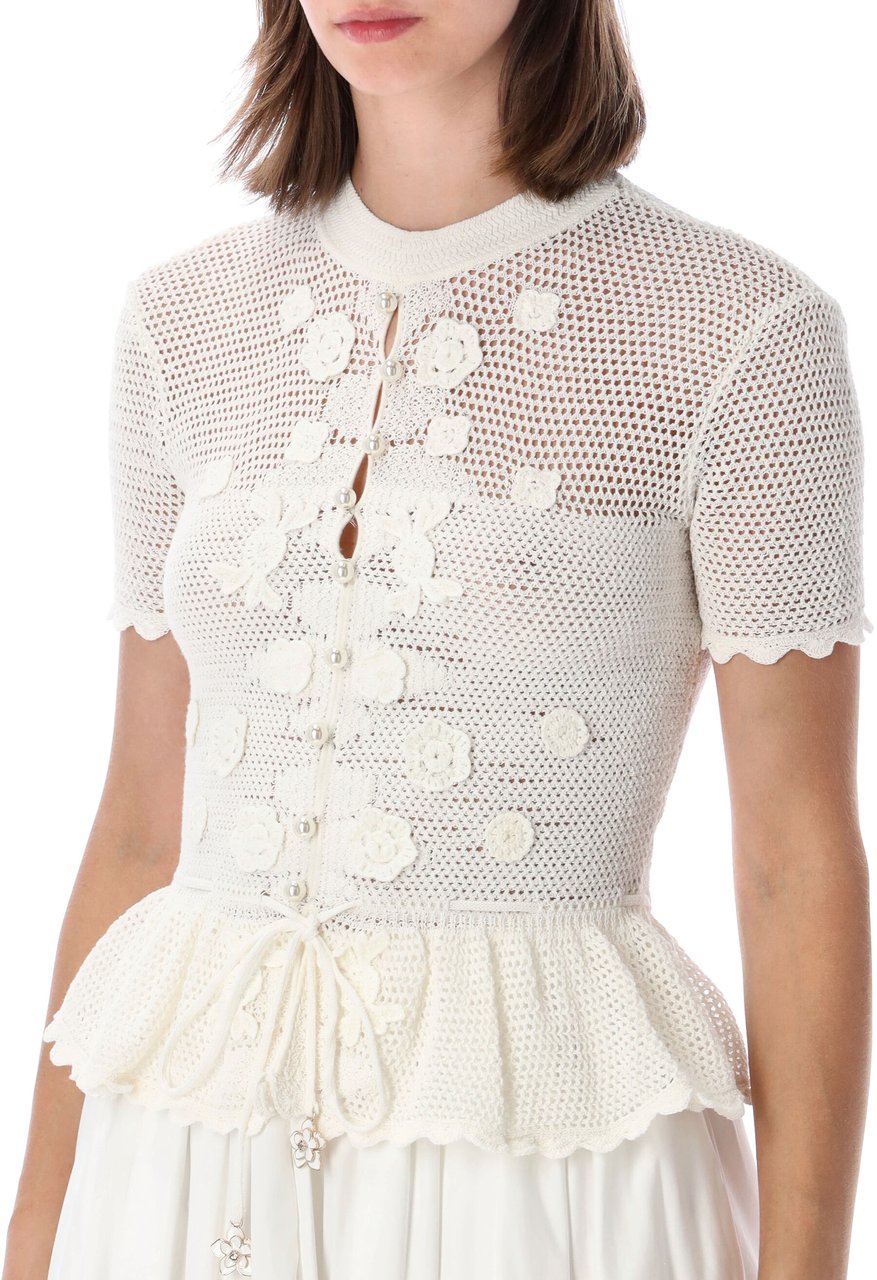 Self-Portrait Crochete Knit Floral Bianco Wit
