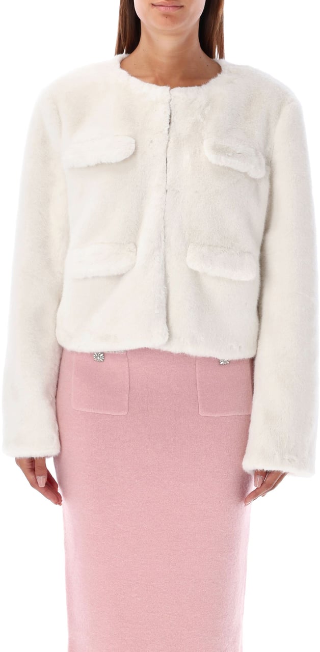 Self-Portrait Eco Fur Jacket Bianco Wit